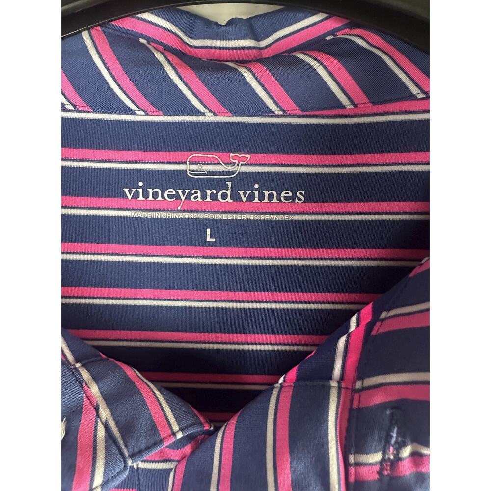 Vineyard Vines Kennedy Stripe Sankaty Performance Polo Navy Pink Men's Large - Picture 7 of 10